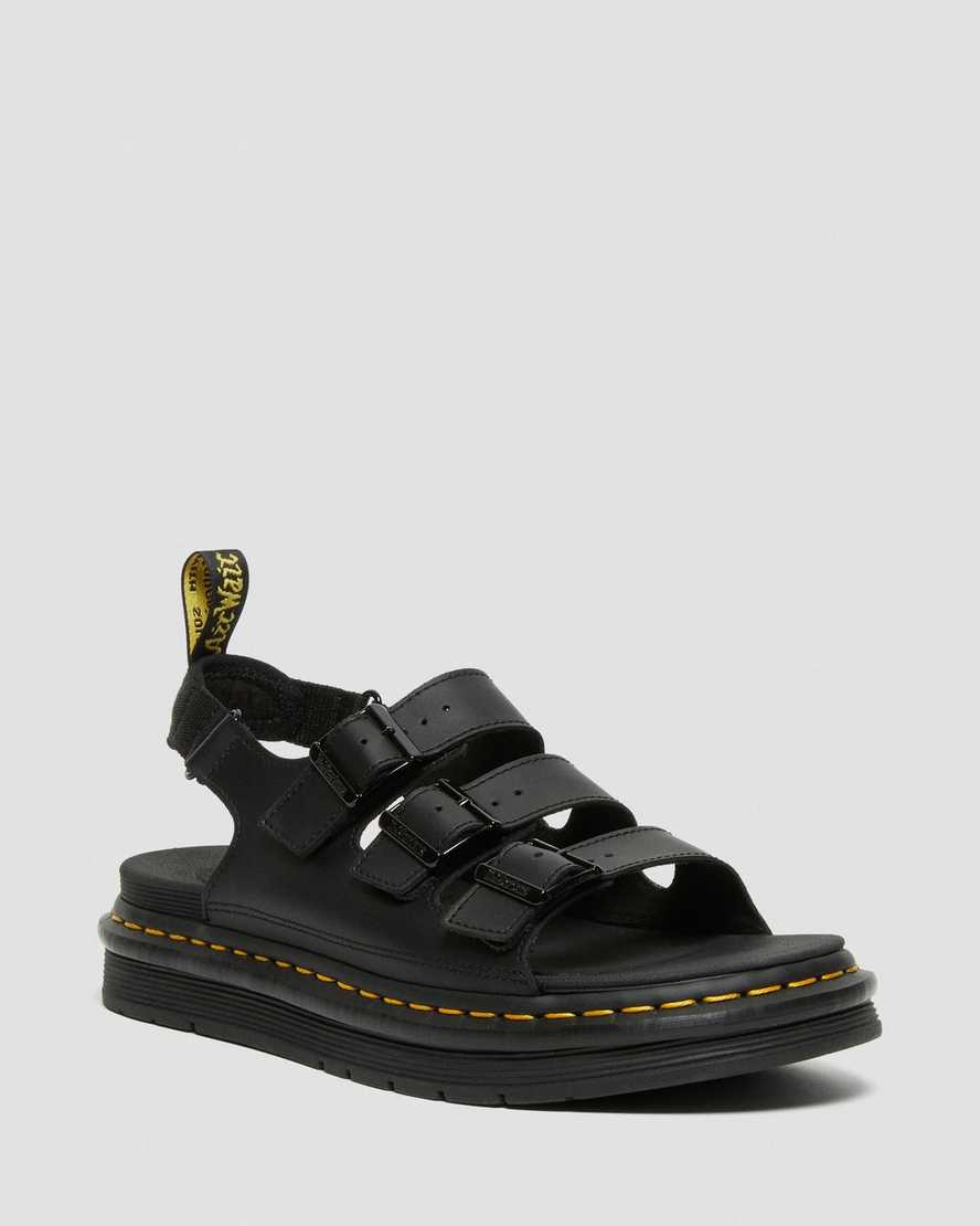 Dr Martens Strap Sandals Men's Soloman Leather Black | Malaysia 96531-BDJO